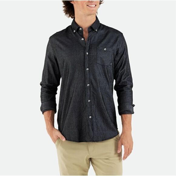Free Fly Men's Sullivan's Bamboo Button Down Shirt Chambray Charcoal S - Picture 1 of 12